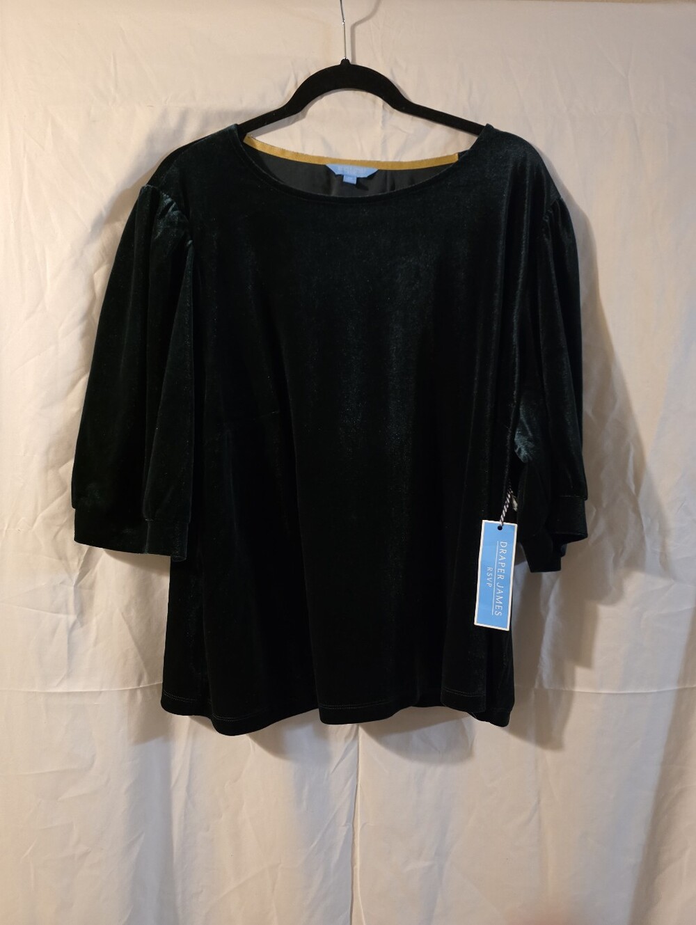 NWT Draper James forest Green Velvet Puff-Sleeve Blouse Sz 2X
